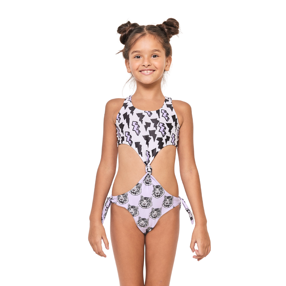 Tiger One Piece Short Sleeves Swimsuit