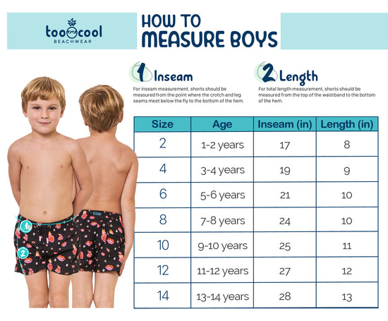 Children's sizing guidelines – Too Cool Beachwear