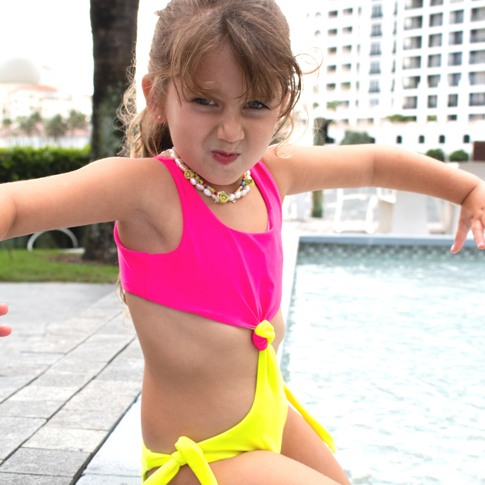Kids Retro Neon Paint Glow Party Swimsuit #1 - Baby Girl Teens