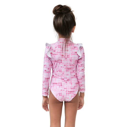 Houndstooth Swimsuit One Piece Long Sleeves